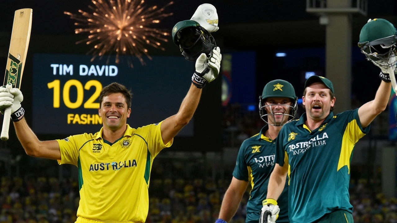 Tim David Blasts Fastest T20I Century for Australia Using Andre Russell’s Bat Against West Indies